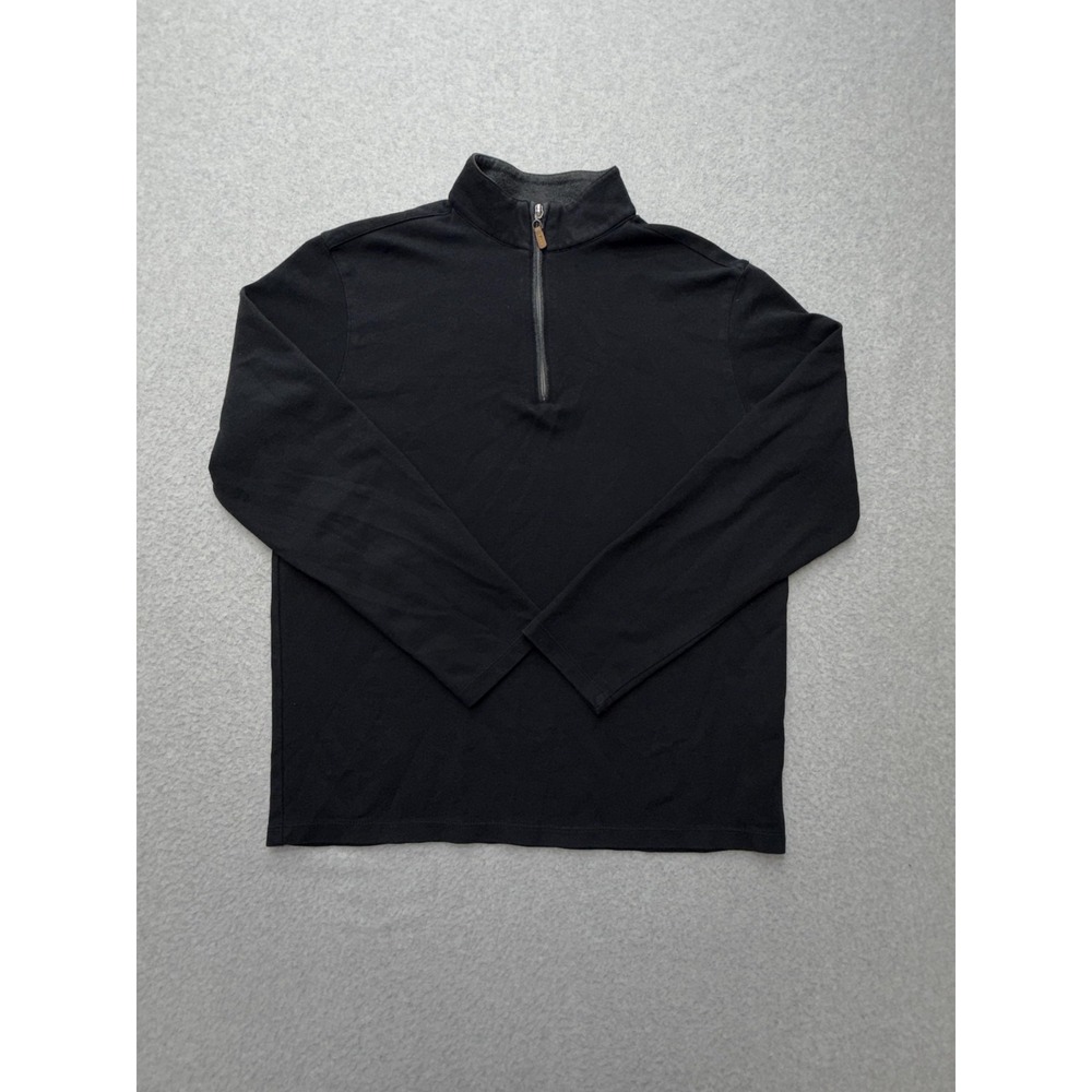 Mizzen+Main Sweater Mens Medium Black Cotton Modal 1/4 Zip Mock Neck Pullover
